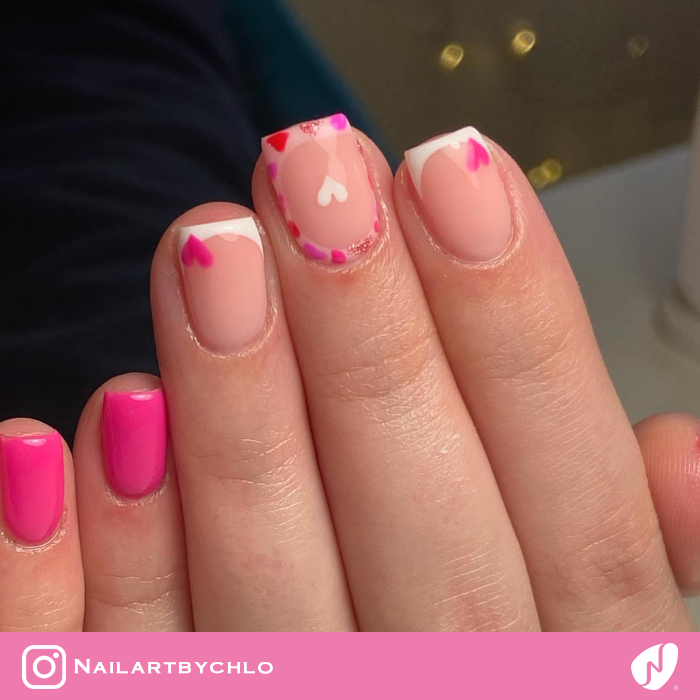 Pink Love Heart Nails